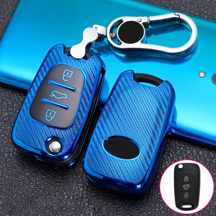 

For KIA Folding 3-button Car TPU Key Protective Cover Key Case with Key Ring (Blue)