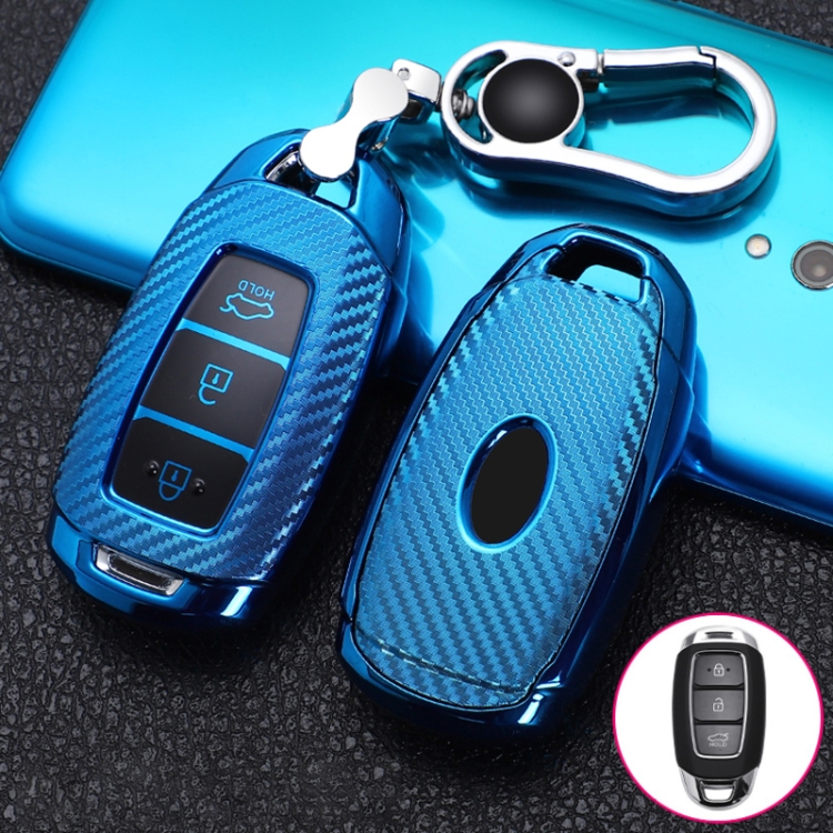 

For Hyundai IX35 Smart 3-button Car TPU Key Protective Cover Key Case with Key Ring (Blue)