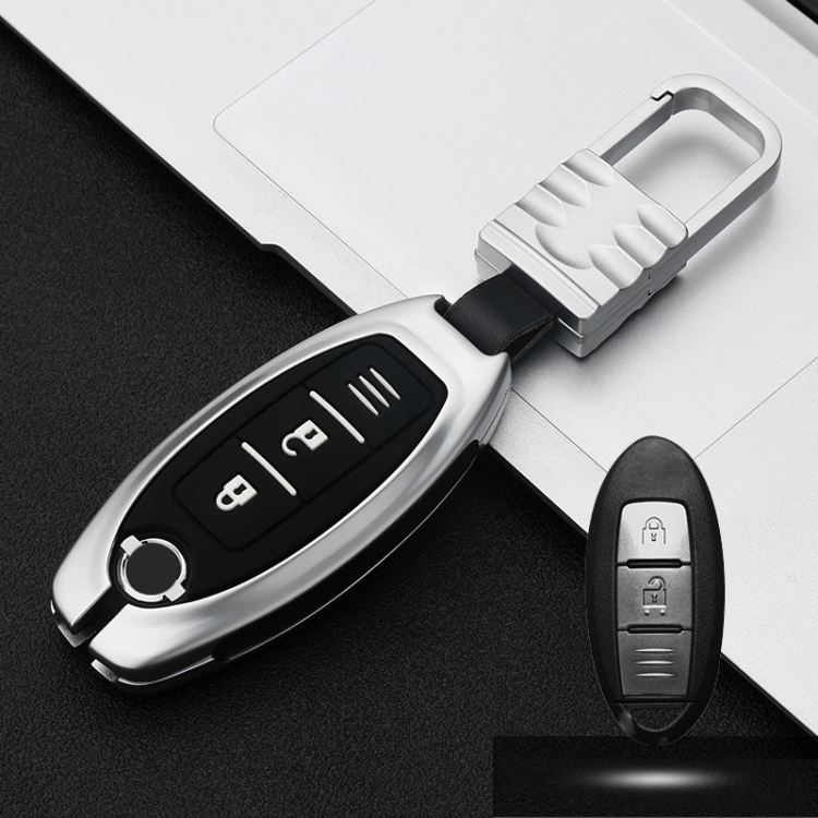 

Car Luminous All-inclusive Zinc Alloy Key Protective Case Key Shell for Nissan A Style Smart 2-button (Silver)