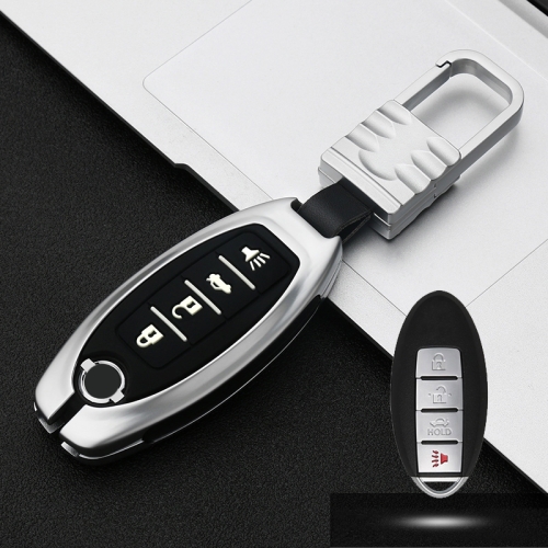 

Car Luminous All-inclusive Zinc Alloy Key Protective Case Key Shell for Nissan D Style Smart 4-button (Silver)