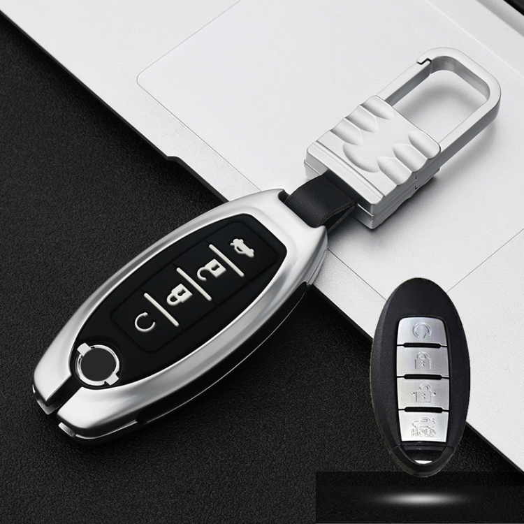 

Car Luminous All-inclusive Zinc Alloy Key Protective Case Key Shell for Nissan K Style Smart 4-button (Silver)