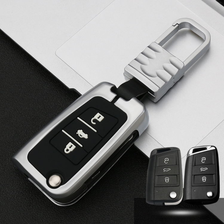 

Car Luminous All-inclusive Zinc Alloy Key Protective Case Key Shell for Volkswagen B Style Folding 3-button (Silver)
