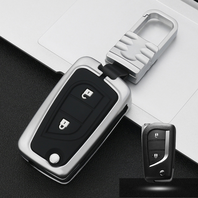 

Car Luminous All-inclusive Zinc Alloy Key Protective Case Key Shell for Toyota B Style Folding 2-button (Silver)