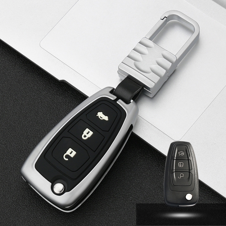 

Car Luminous All-inclusive Zinc Alloy Key Protective Case Key Shell for Ford B Style Folding 3-button (Silver)