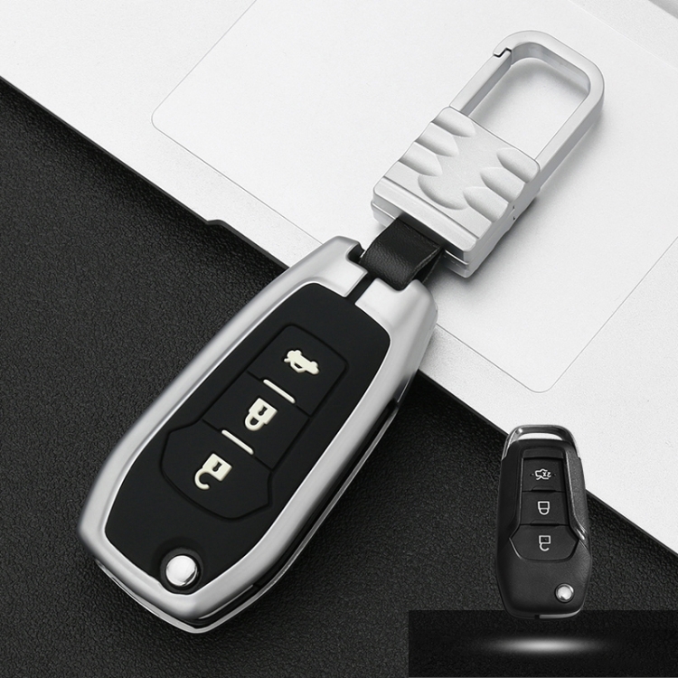 

Car Luminous All-inclusive Zinc Alloy Key Protective Case Key Shell for Ford D Style Folding 3-button (Silver)