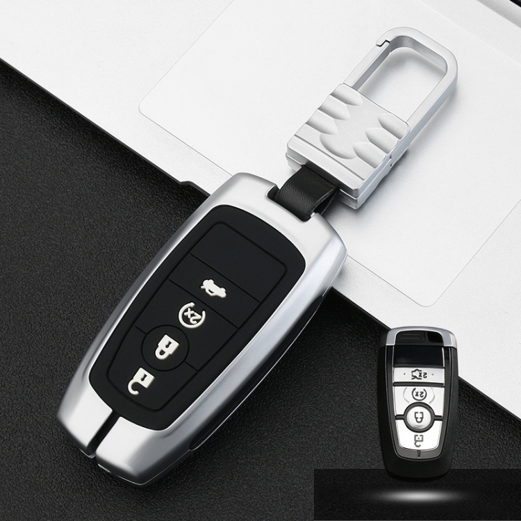 

Car Luminous All-inclusive Zinc Alloy Key Protective Case Key Shell for Ford H Style Smart 4-button (Silver)