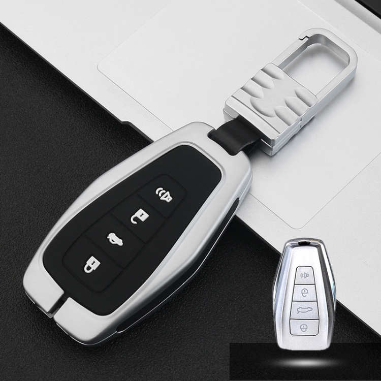 

Car Luminous All-inclusive Zinc Alloy Key Protective Case Key Shell for Geely C Style Smart 4-button (Silver)