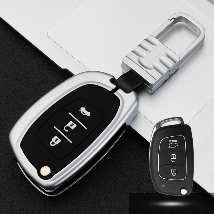 

Car Luminous All-inclusive Zinc Alloy Key Protective Case Key Shell for Hyundai C Style Folding 3-button (Silver)