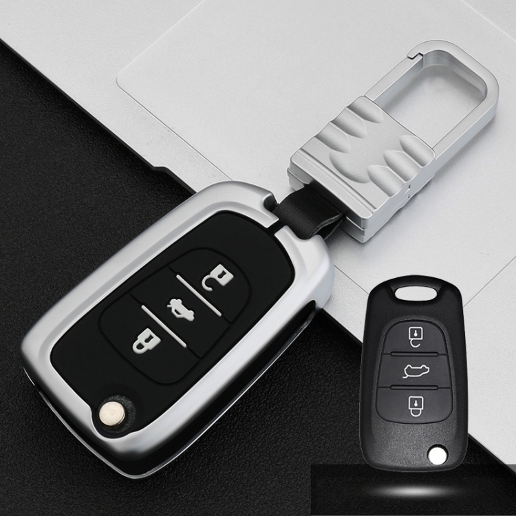 

Car Luminous All-inclusive Zinc Alloy Key Protective Case Key Shell for Hyundai F Style Folding 3-button (Silver)