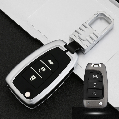 

Car Luminous All-inclusive Zinc Alloy Key Protective Case Key Shell for Hyundai J Style Folding 3-button (Silver)