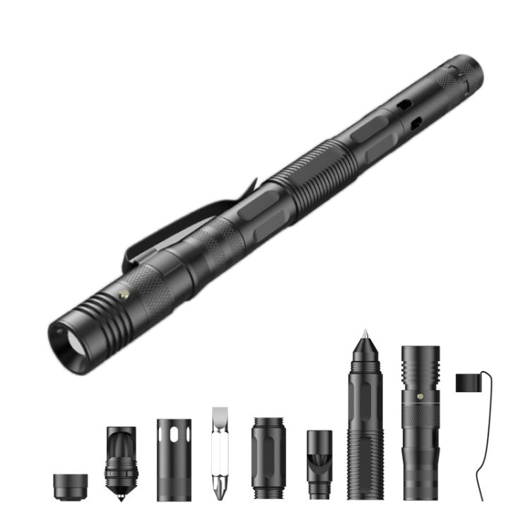 

Multifunctional Self-defense Pen Self-defense Broken Window Cone Flashlight Whistle Pen