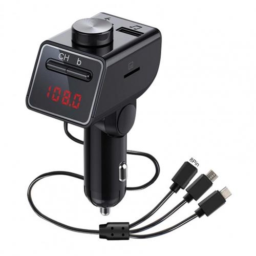 

Q18S Multifunctional Car Dual USB Charger MP3 Music Player Bluetooth FM Transmitter with 3 in 1 Cable(Black)