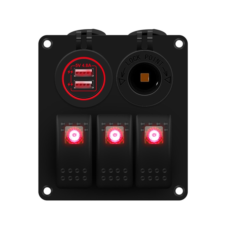 

Multi-functional Combination Switch Panel 12V / 24V 3 Way Switches + Dual USB Charger for Car RV Marine Boat (Red Light)