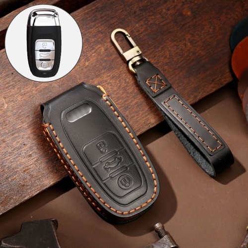 

Hallmo Car Cowhide Leather Key Protective Cover Key Case for Audi A6L / A8L / A4 / A7 / A5 B Style (Black)
