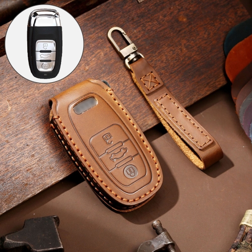 

Hallmo Car Cowhide Leather Key Protective Cover Key Case for Audi A6L / A8L / A4 / A7 / A5 B Style (Brown)