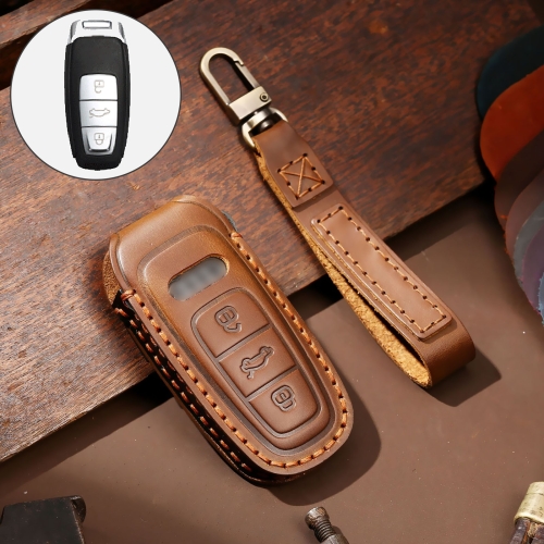 

Hallmo Car Cowhide Leather Key Protective Cover Key Case for Audi A6L / A8L / A4 / A7 / A5 C Style (Brown)