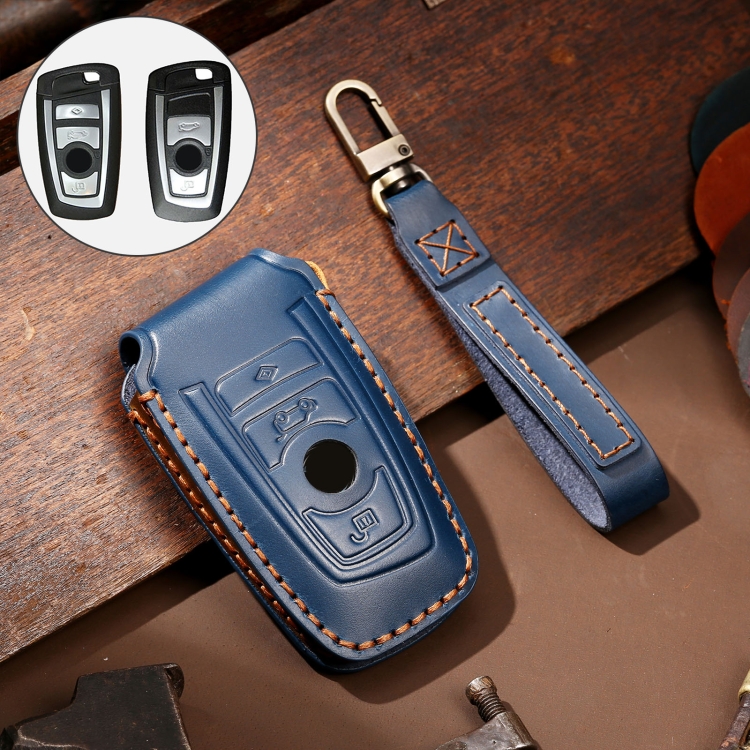 

Hallmo Car Cowhide Leather Key Protective Cover Key Case for Old BMW (Blue)