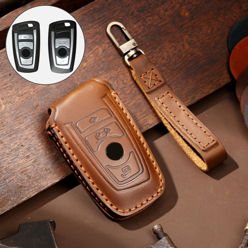 

Hallmo Car Cowhide Leather Key Protective Cover Key Case for Old BMW (Brown)