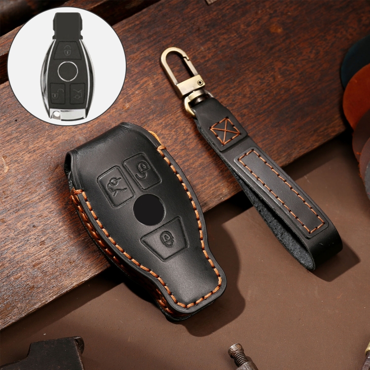 

Hallmo Car Cowhide Leather Key Protective Cover Key Case for Old Mercedes-Benz E300L (Black)