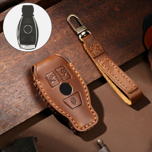 

Hallmo Car Cowhide Leather Key Protective Cover Key Case for Old Mercedes-Benz E300L (Brown)
