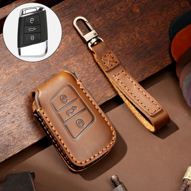 

Hallmo Car Cowhide Leather Key Protective Cover Key Case for Volkswagen Lavida A Style (Brown)