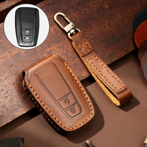 

Hallmo Car Cowhide Leather Key Protective Cover Key Case for Toyota Corolla 2018 2-button (Brown)