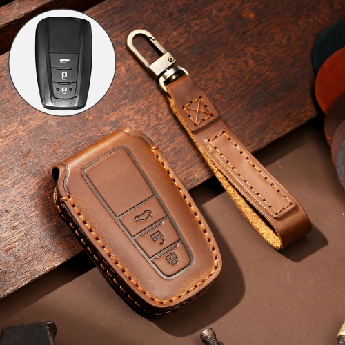 

Hallmo Car Cowhide Leather Key Protective Cover Key Case for Toyota Corolla 2018 3-button (Brown)