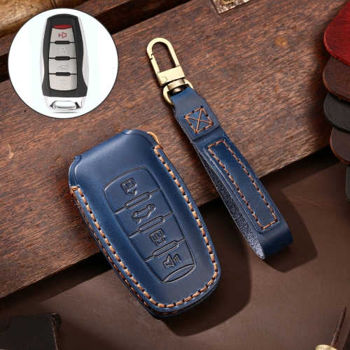 

Hallmo Car Cowhide Leather Key Protective Cover Key Case for Haval H6 (Blue)