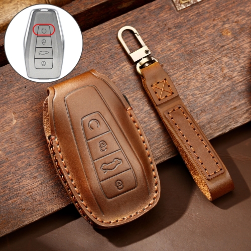 

Hallmo Car Cowhide Leather Key Protective Cover Key Case for Geely Emgrand B Style (Brown)