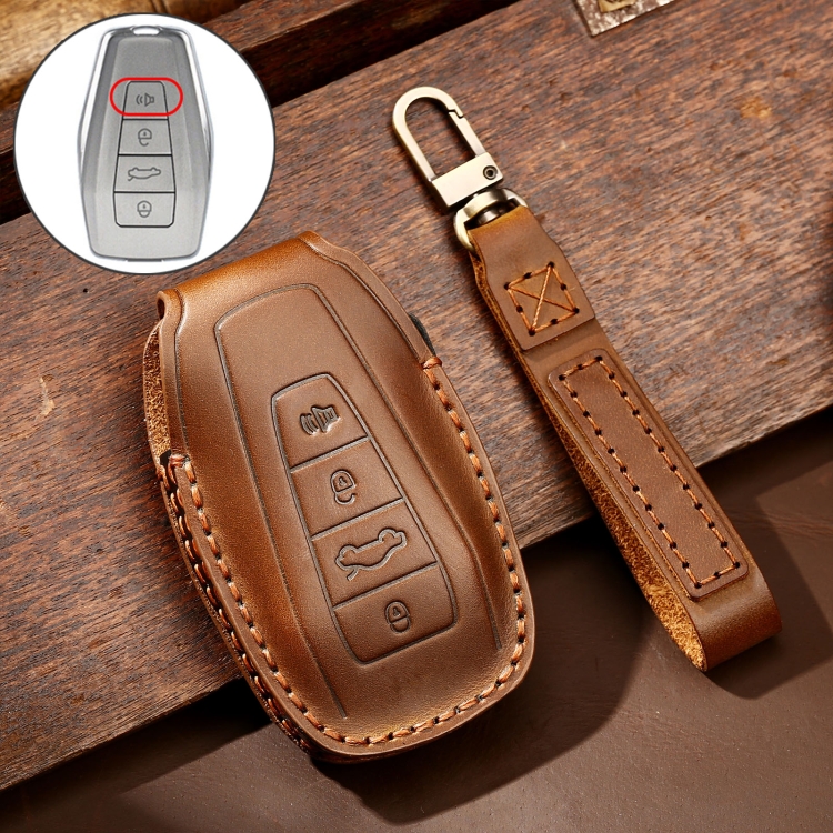 

Hallmo Car Cowhide Leather Key Protective Cover Key Case for Geely Emgrand C Style (Brown)