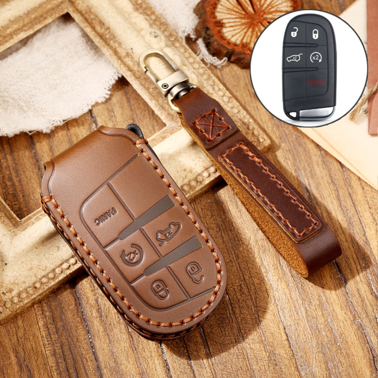 

Hallmo Car Cowhide Leather Key Protective Cover Key Case for Jeep Compass (Brown)