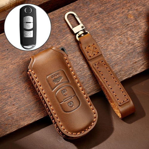 

Hallmo Car Cowhide Leather Key Protective Cover Key Case for Mazda Axela 3-button (Brown)