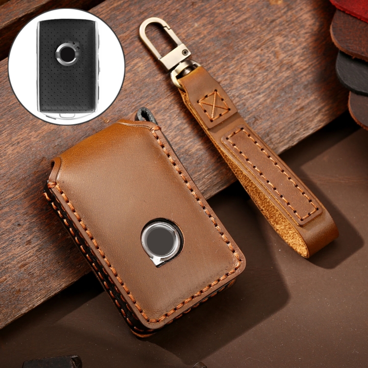 

Hallmo Car Cowhide Leather Key Protective Cover Key Case for New Volvo (Brown)