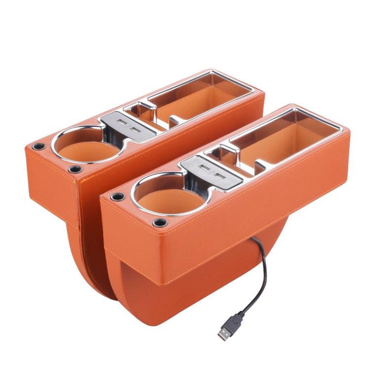

Car Multi-functional Dual USB Console PU Leather Box Cup Holder Seat Gap Side Storage Box (Brown)