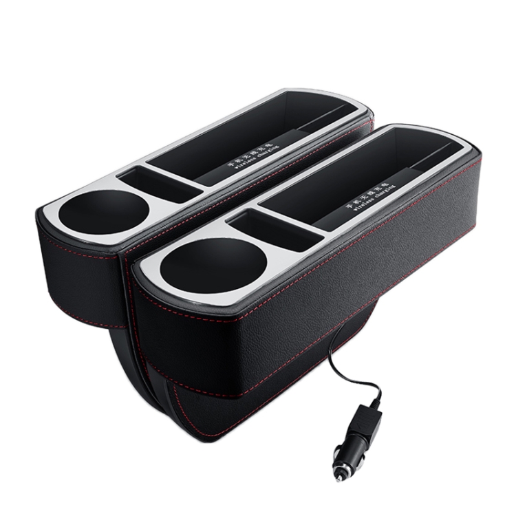

Car Multi-functional Wireless Fast Charge Console PU Leather Box Cup Holder Seat Gap Side Storage Box (Black)