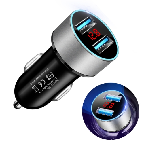 

JMG-C016A 5 PCS 5V 3.1A Car Dual USB Charger with LED Display(Silver)
