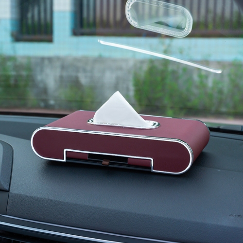 

Car Dashboard Diamond Paper Towel Box with Temporary Parking Phone Number Card & Phone Holder (Wine Red)