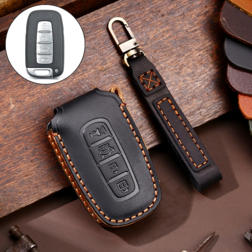 

Hallmo Car Cowhide Leather Key Protective Cover Key Case for KIA K2 / K3 / K5 4-button (Black)