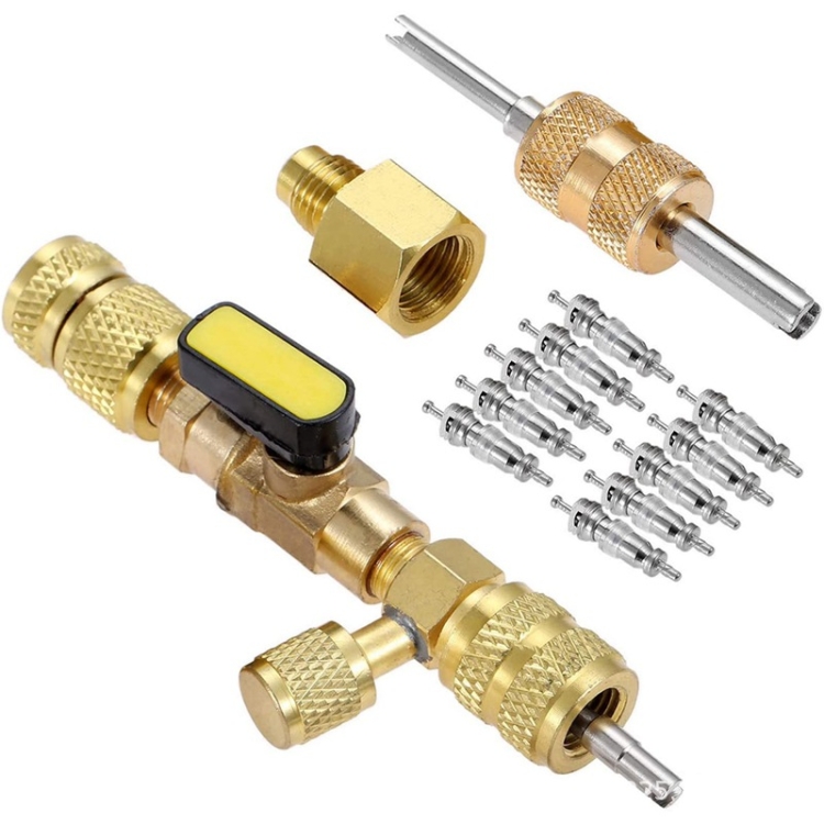 

R410A R22 Spool Remover Installation Tool with Dual Size SAE 1/4 and 5/16 Ports