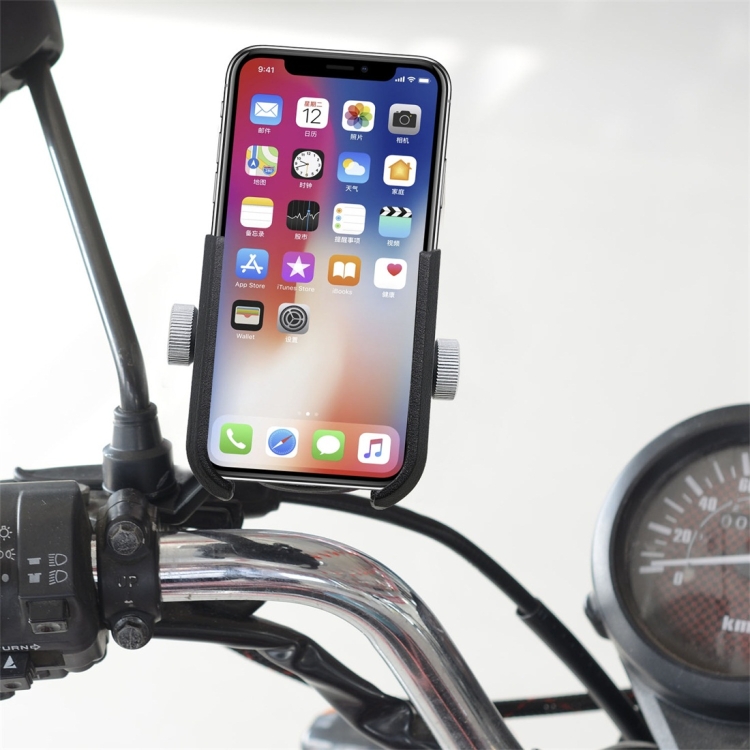

Motorcycle Aluminium Alloy Quick Release Mobile Phone Holder Bracket, Rearview Mirror Version (Black)