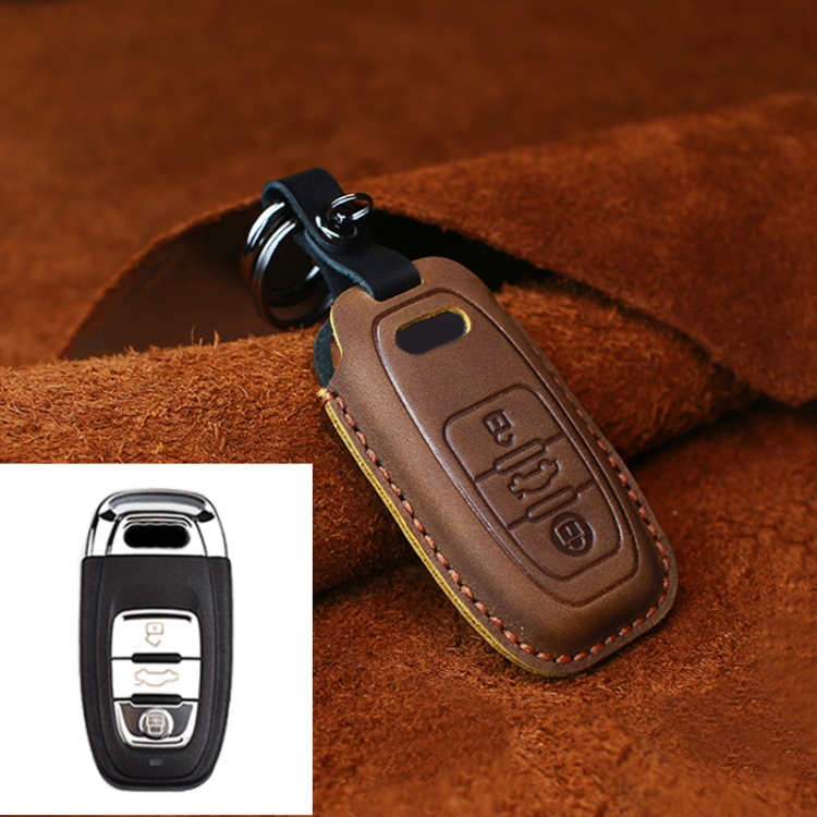 

For Audi Series Car Cowhide Leather Key Protective Cover Key Case, B Version 2011-2018 (Brown)