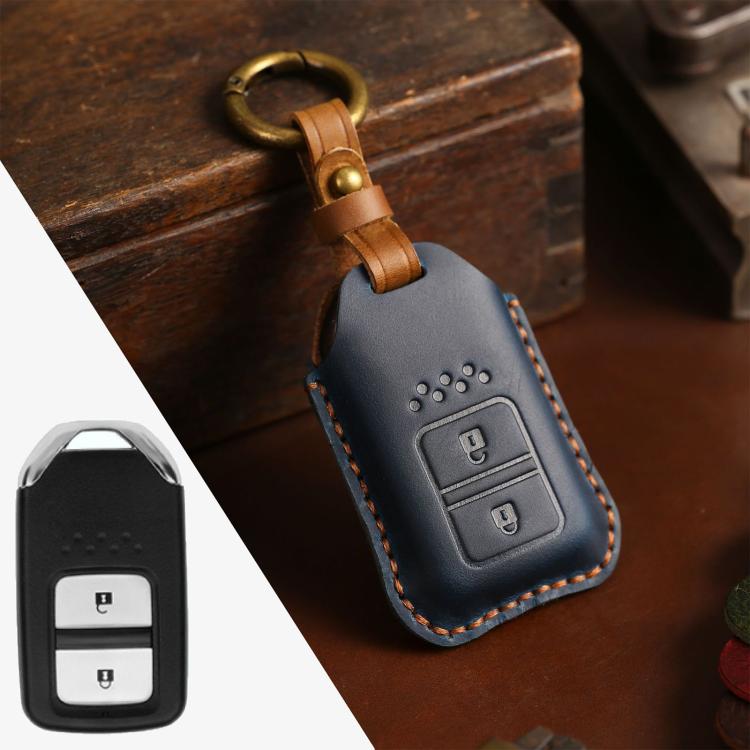 

For Honda Car Cowhide Leather Key Protective Cover Key Case, Two Keys Version (Blue)
