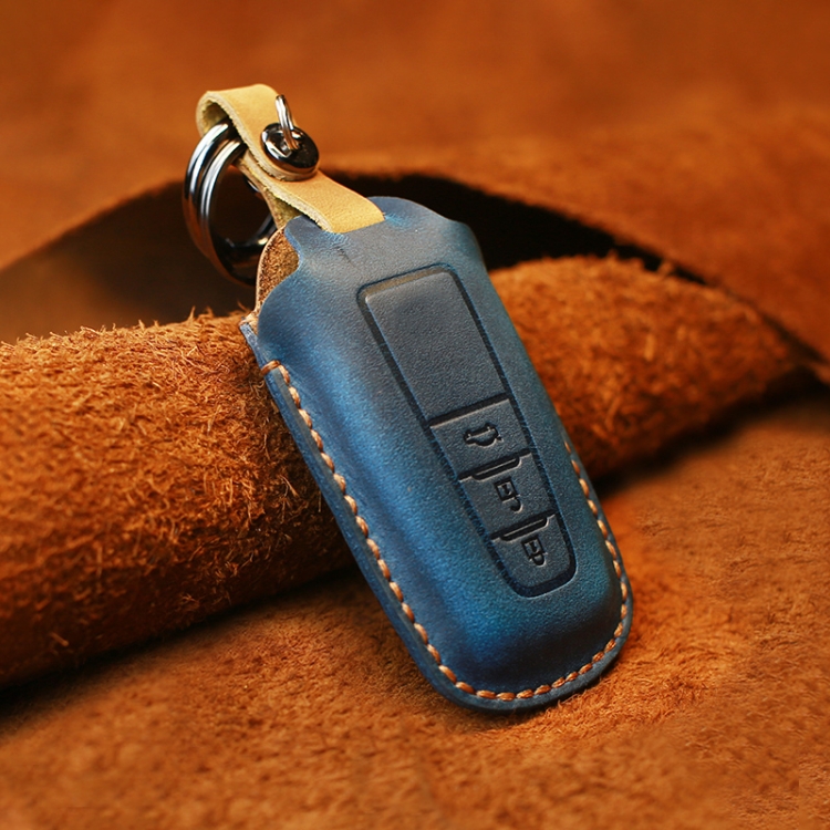 

For Toyota Car Cowhide Leather Key Protective Cover Key Case, Three Keys Version (Blue)