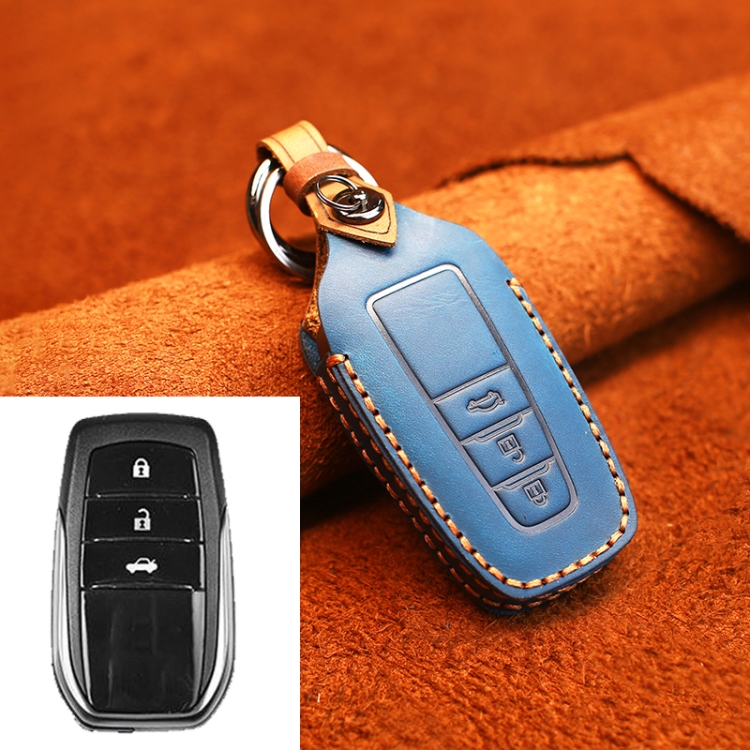 

For Toyota Car Cowhide Leather Key Protective Cover Key Case, Three Keys Version (Blue)