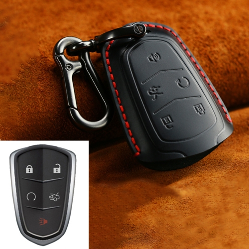 

For Cadillac Car Cowhide Leather Key Protective Cover Key Case, Five Keys Version (Black)