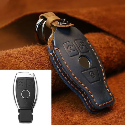 

For Mercedes-Benz Old Style Car Cowhide Leather Key Protective Cover Key Case (Blue)