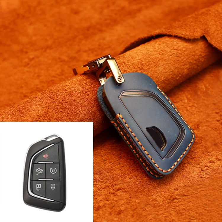 

For Cadillac New Style Car Cowhide Leather Key Protective Cover Key Case (Blue)