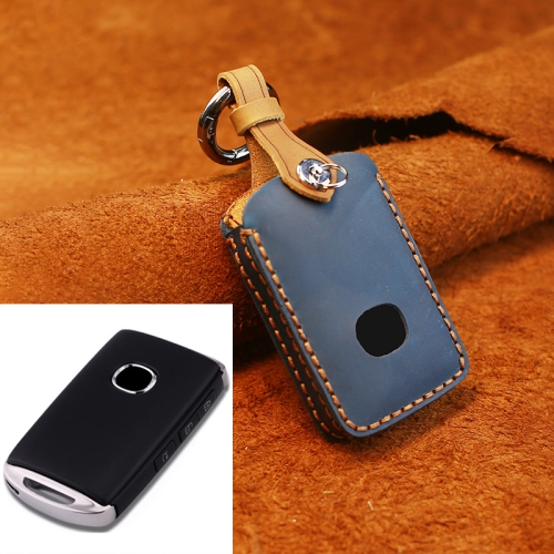 

For Mazda New Style Car Cowhide Leather Key Protective Cover Key Case (Blue)