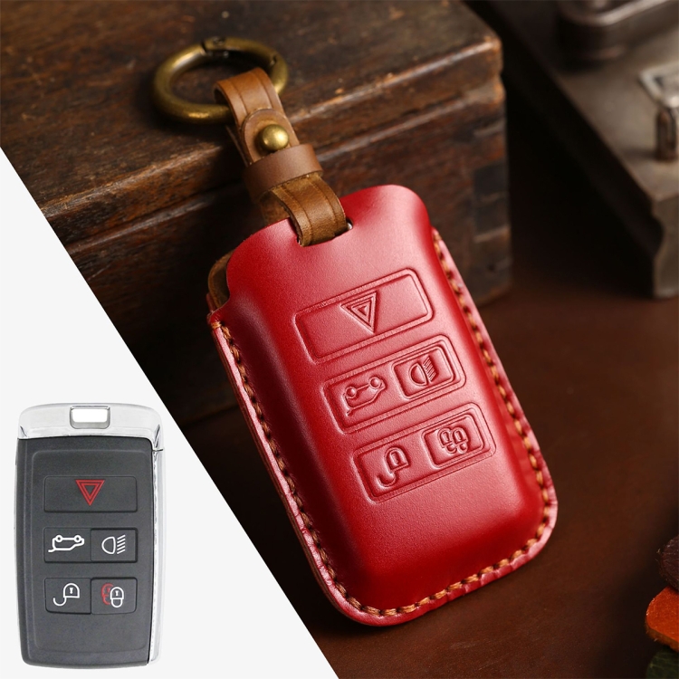 

For Land Rover Car Cowhide Leather Key Protective Cover Key Case (Red)