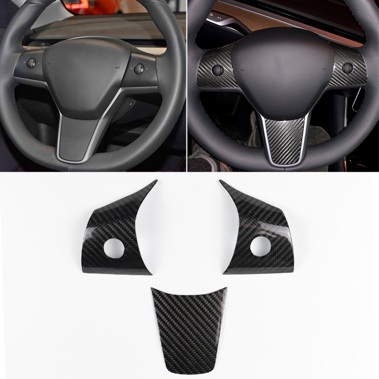 

3 PCS Car Carbon Fiber Steering Wheel Decorative Laminated for Tesla Model 3